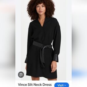Vince Slit Neck Dress With Leather Accents SMALL